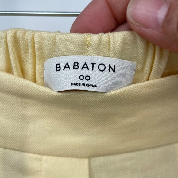Babaton Aritzia SZ 00 Cohen Cropped Ankle Dress Pants Yellow Pull On Linen Blend - Picture 5 of 10